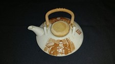 Ceramic with Wood Accents Asian Design Teapot Ivory Very Thin 6