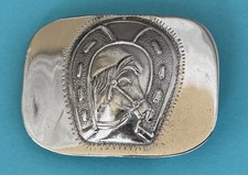 VTG Old Western Unbranded Mid Size Sterling Silver Lucky Horseshoe Belt Buckle picture