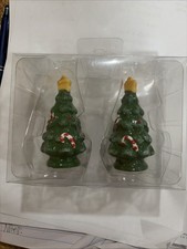 CERAMIC CHRISTMAS TREE SALT & PEPPER SHAKERS NEW IN BOX 3 1/4”H EACH picture
