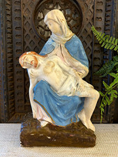 Vintage Chalkware Pieta Virgin Mary Madonna Christ Jesus 11” has nails on bottom picture