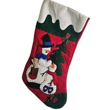 Vintage 3D Snowman Christmas Tree Stocking Felt Holiday Tree picture