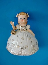 VTG UCAGCO LADY FIGURINE CERAMIC PLANTER SOUTHERN BELLE HOOP SKIRT WHITE & GOLD picture