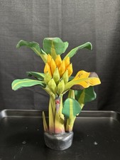 Vintage Wooden Banana Tree Sculpture 12” Hand Carved Painted Folk Art Decor picture