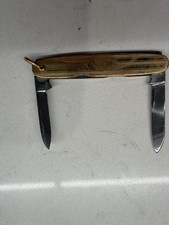 Vintage Gold Tone Watch Fob Pen Knife 2 Blade Engine Turned Art Deco Unmarked picture