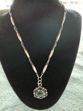 Authentic Navajo Native American .925 Sterling Silver Green Grain-Link Necklace picture