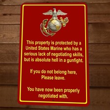 Property Protected By US Marine 8x12 Metal Wall Sign picture