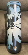 Starbucks Pansies Blue Floral Stainless Steel Tumbler 16 Oz picture