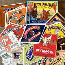 66 Assorted Vintage Original 1920s-1940s SODA BOTTLE LABEL Collection Unused LOT picture