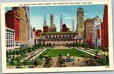 Postcard NY Bryant Park Public Library 5th Avenue and 42nd Street picture
