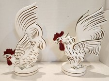 Lot of 2 Vintage Lefton Fighting Rooster Cock Ceramic White Gold Japan 796 picture
