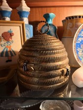 VINTAGE MOTTAHEDEH BRASS BEEHIVE LIDDED HONEY POT CONTAINER WITH BEES CANISTER picture