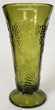 Vintage Anchor Hocking 1 Each Grape Pattern Avocado Green Vase Footed Pedestal picture