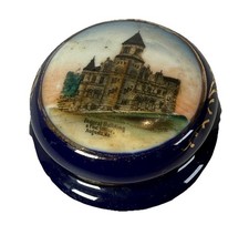 AUGUSTA MAINE ME Antique POST OFFICE Souvenir COBALT  DRESDEN Trinket Box picture