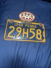 Vintage 1948 Pa Penna License Plate#29H58 & AAA Motor Club Uniontown,Pa Topper picture