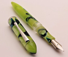 Mohi Tanishq Neon Green & Blue Marble Premium Acrylic Eyedropper Fountain Pen picture