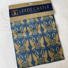 Leeds Castle Tea Towel London Kent England Royal Blue UK -Rare- English picture