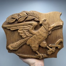 Vintage Hand Carved Wooden Eagle Wall Plaque Folk Art Signed Dated Home Decor picture