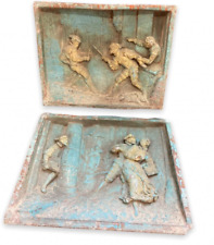 Antique Pair Cast Iron Gallant Scene A. Stella Musketeers Duel Bas Reliefs Sign picture