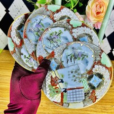 Vintage Nippon Saucers Japanese Porcelain Hand-Painted Gilt Decor Set of 4 picture