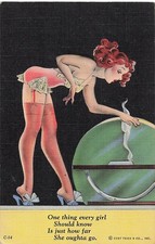 Postcard Just how far she oughta go Lingerie Redhead Risqué message on back 1944 picture