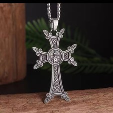 Silver Plated Necklace Armenian Cross & Chain Celtic Gothic Crusifix picture