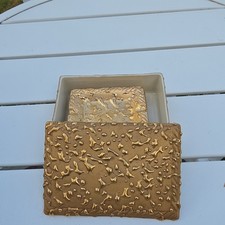 MCM Weeping Gold Pottery 22K Trinket Box with Lid, has 2 Ash Trays for any use picture