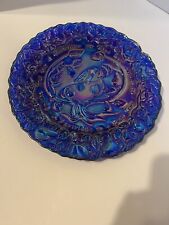 VINTAGE Imperial USA Partridge in a Pear Tree Plate, Blue Carnival Glass picture