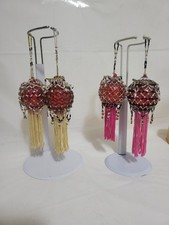 lot of 4 RARE VTG MCM Victorian seed Beaded GLASS Tassel fringe Ornaments  picture