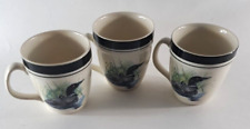 Folkcraft Loon Lake Coffee Cup Mugs Set of 3 Stoneware Scotty Z Cabin Lake House picture