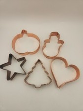 Vintage Solid Copper Cookie Cutter Lot of 5 Tree Star Snowman Heart Pumpkin 4