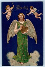 c1910's Charity Angel With Heart Cupids Embossed Antique Unposted Postcard picture