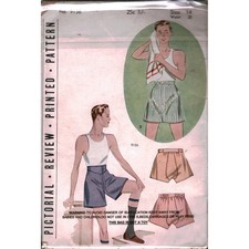 Vintage Pictorial Review 9156 Boys Shorts Sewing Pattern Size 14 Waist 28 1940s picture