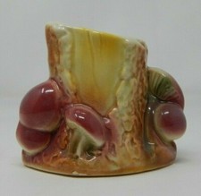 Vintage Ceramic Tree Stump Mushroom Planter Brown Yellow Green picture