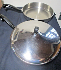 2 Farberware 10 Inch Skillet Fry Pan Aluminum Clad Stainless Steel With 1 Lid picture