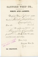 1887 Sanford Whip Co. & Lashes Letter Draft to First Nat’l Bank Cassopolis MI picture
