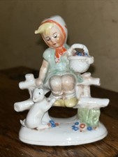 Antique German Figurine Girl on Fence with Cat Porcelain picture