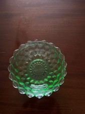 Jeanette Cubist Depression Glass berry  Bowl Green Uranium Glow Vtg Glass picture