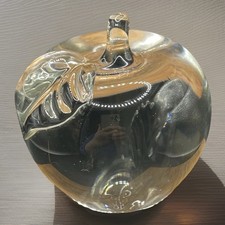 Vintage Clear Apple Paperweight Crystal Glass with Leaf Desktop Decor picture