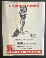 1931 ORIGINAL CANADIAN MCCOLL FRONTENAC RED INDIAN GASOLINE AD OIL CAN GAS picture