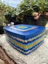 Vintage Ira Denmark Danish Modern Blue Geometric Metal Storage Tin Box picture