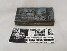 Vintage 1967 FRANKENSTEIN CREATED WOMAN Letterpress Newspaper Promo Stamp Block picture