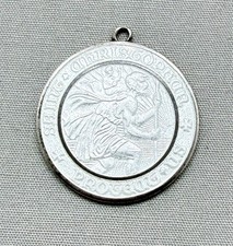 Vintage Sterling Silver Enamel St Christopher Medal Pendant White 1