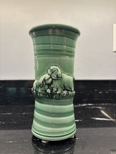 OOAK Green Cavalier King Charles Spaniel CKCS Ceramic Vase By Cindy Koehring picture