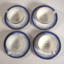 Antique La Francaise Flow Blue Teacup & Saucer Set of 4 Early 1900s Porcelain picture