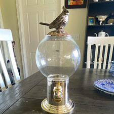 Vintage Godinger Silver Art Co. Bird Gumball Candy Dispenser Glass & Silverplate picture