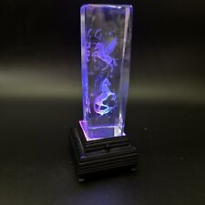 3D Laser Etched Crystal Glass Tower Unicorn with Lighted Stand Changes Color picture