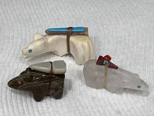 Zuni Bear Fetishes - Lot of 3 Small Vintage Stone, Bone with Offerings picture