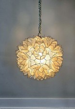 Vintage Capiz Shell Lotus Flower Ball Chandelier Pendant Light Triboro USA picture