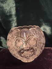 Crystal Clear 24% Lead Crystal Rose Bowl with Etched Tulips & Scalloped Edge picture