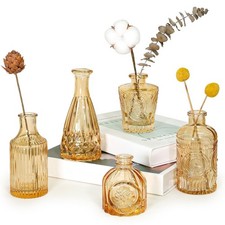 Set of 5 Gold Amber Glass Bud Vases, Small Wedding Table Centerpieces picture